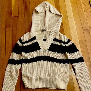 James Perse black and white stripe sweater w/ hood